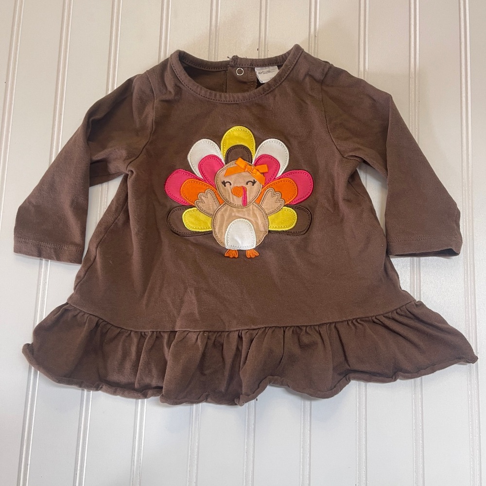 Starting Out Brown Turkey Applique Thanksgiving‎ Ruffle Tunic Top 12M